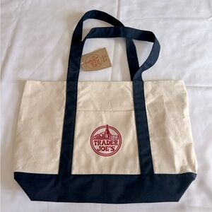 Trader Joe's Canvas Large Navy Blue & Cream Tote Bag